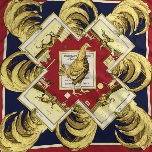 Hermes Accessories - Authentic Hermès VTG silk scarf 35” Combat de Coqs